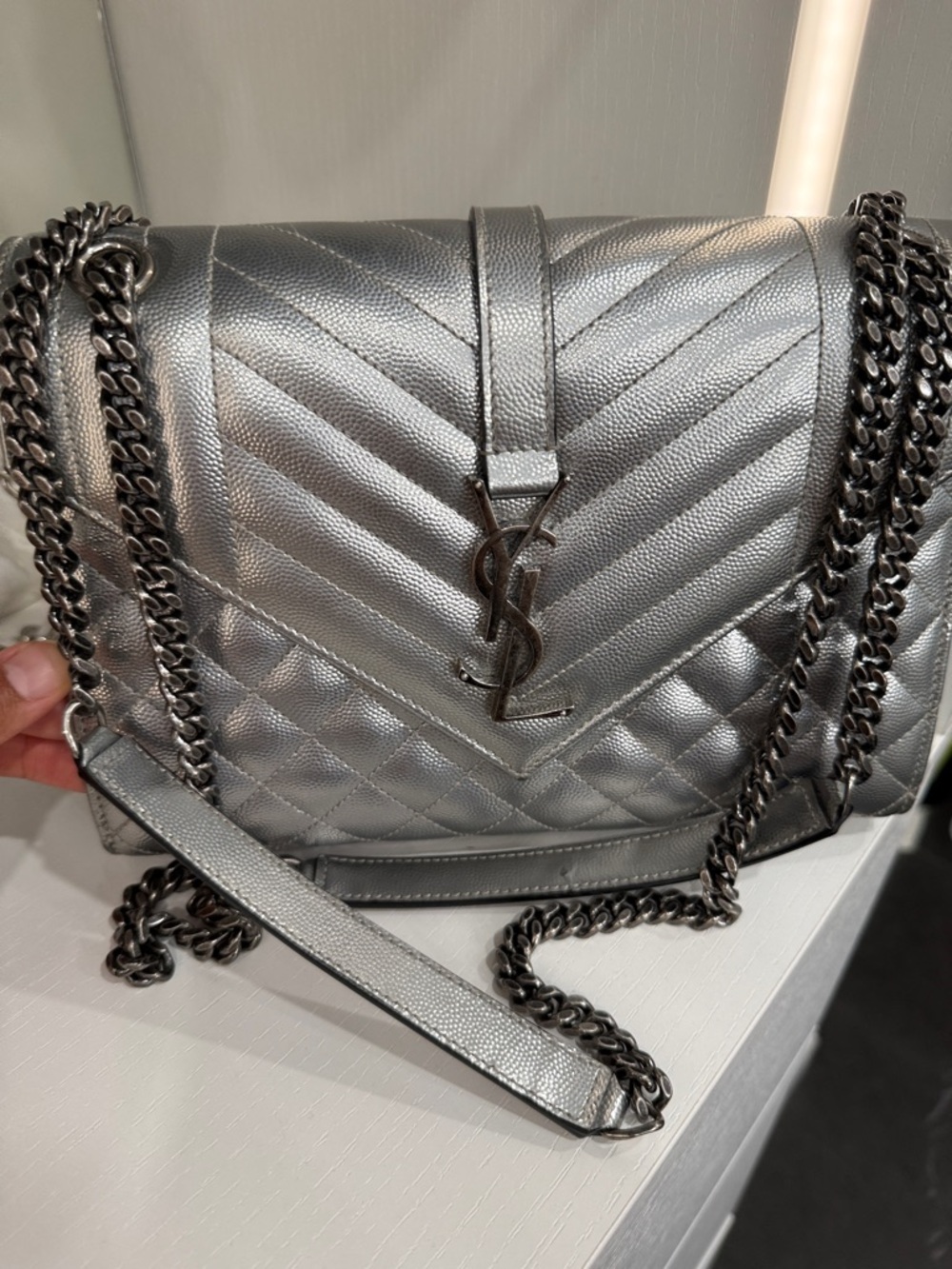 Saint Laurent Envelope Chain Bag (Metallic Silver)